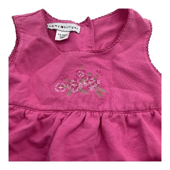 Tommy Hilfiger Baby Girl Pink Dress 3-6M Floral Embroidery Sleeveless Cotton - Picture 6 of 10